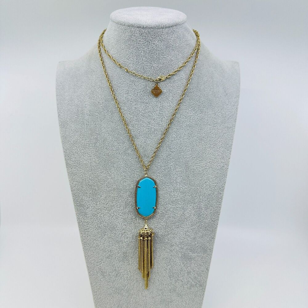 Kendra Scott Necklace Rayne Blue Stone Tassels 42" Boho Costume Jewelry